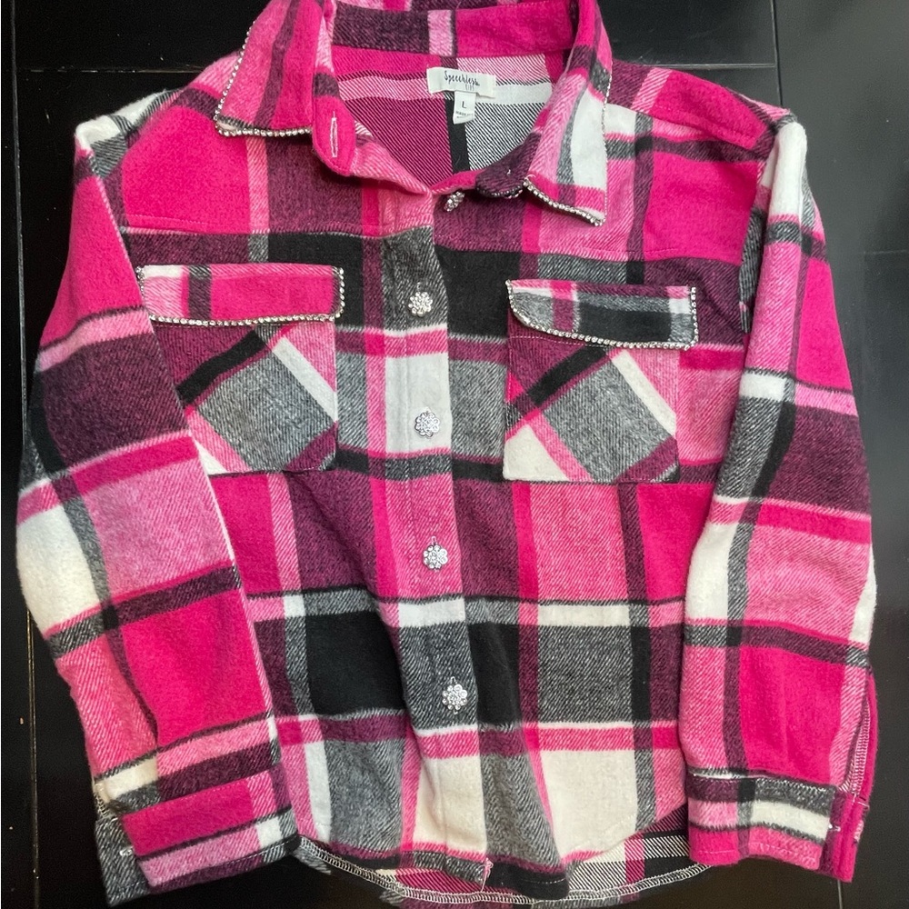 Speechless kids Fuchsia and Black Plaid  Button Down Shirt Lar